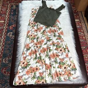 Francesca’s Floral Maxi Skirt with Green Top Set